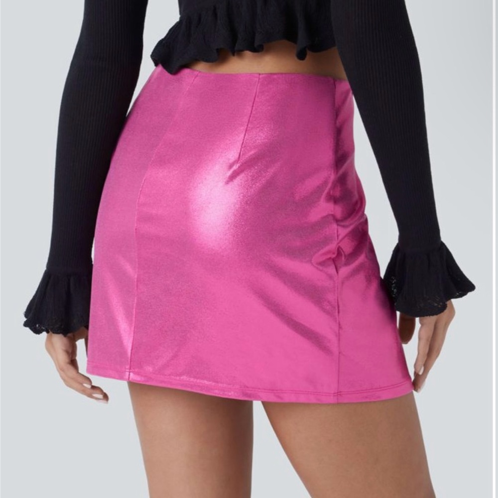 HALARA Metallic Pink Skirt with Slit - Picture 3 of 11